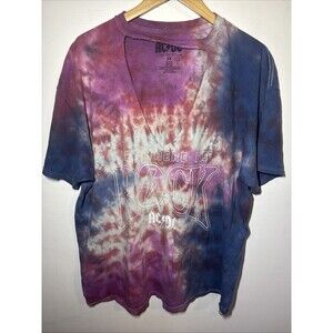 2X Cut Out Cotton Tie Dye A/C Let There Be Rock T-Shirt Band Tee Concert Y2K
